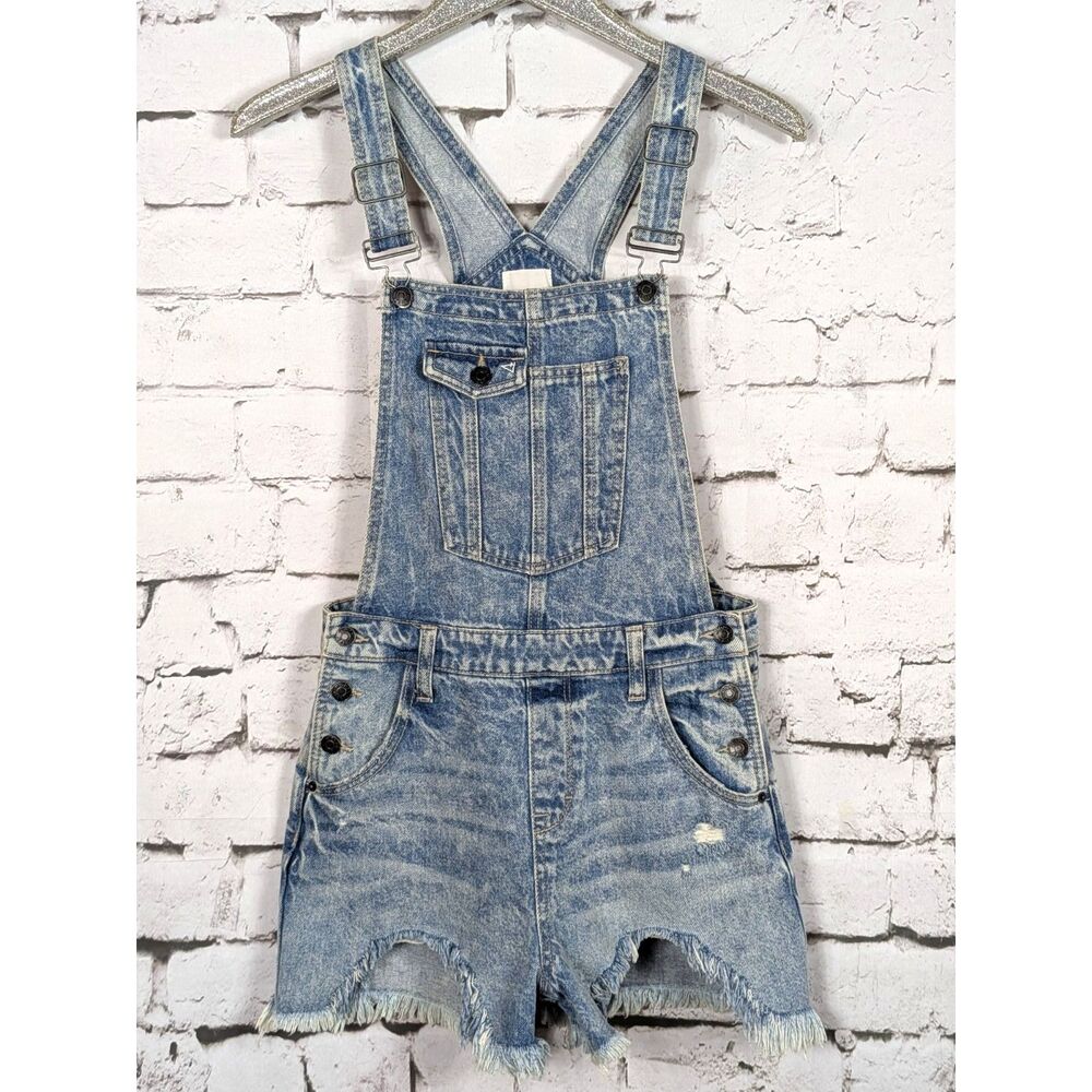 HIDDEN Anthropologie Distressed Denim Shortalls Grunge Cottage Gorpcore Small
